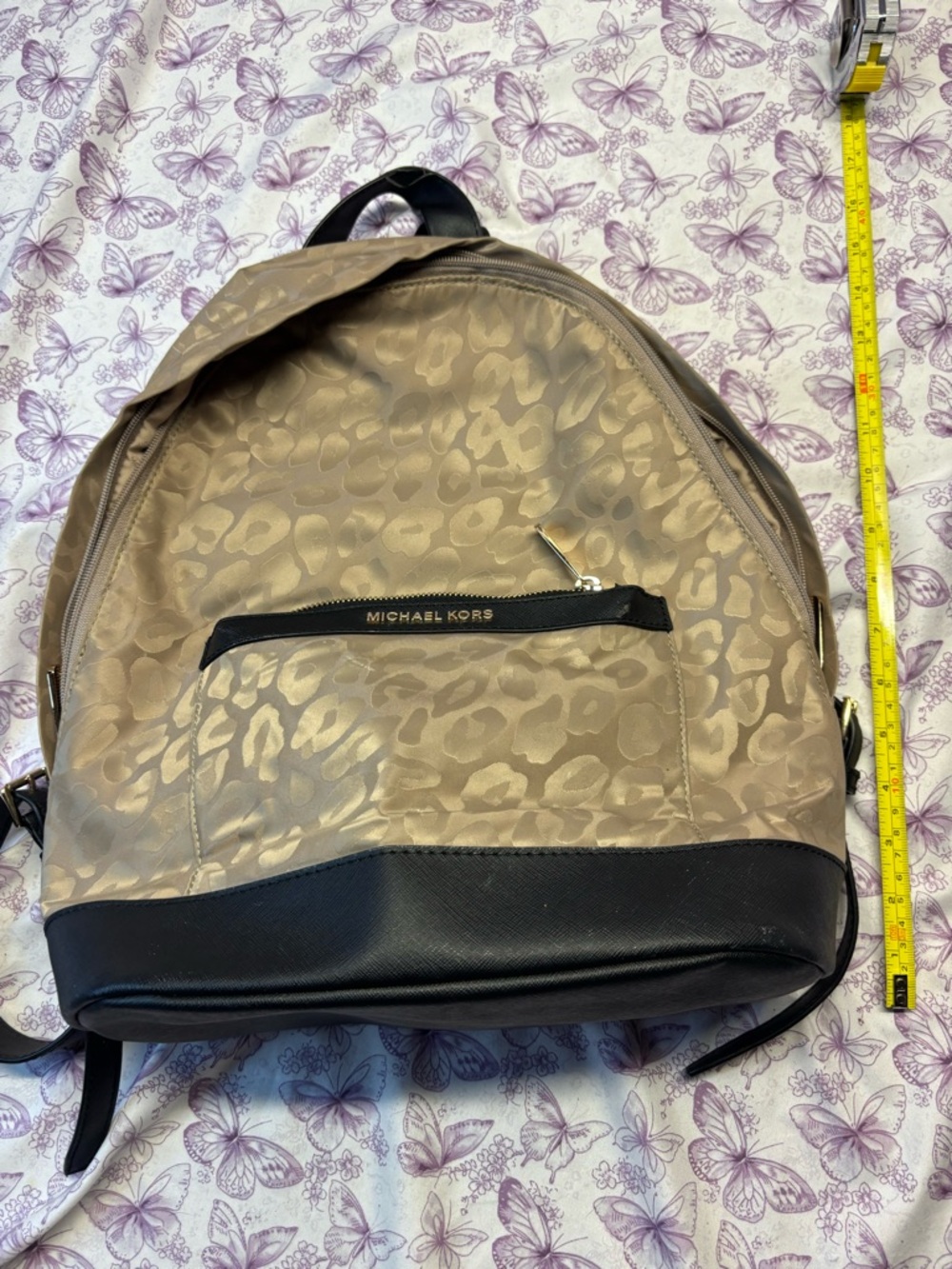 🌀Michael Kors Beige Leopard Print Nylon Backpack - Picture 9 of 9